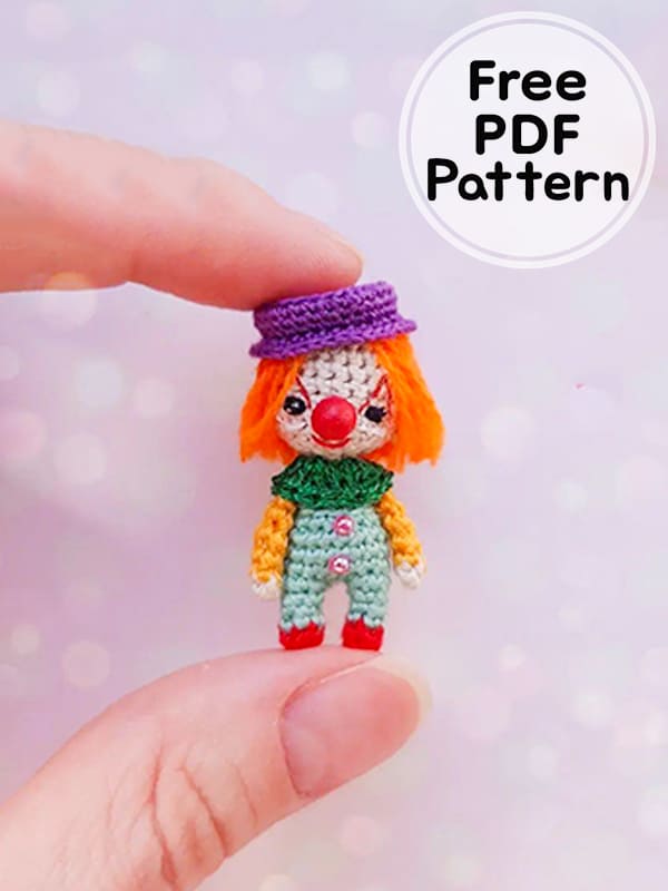 Crochet Doll Clown Amigurumi Keychain PDF Free Pattern