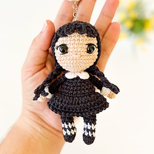 Crochet Doll Wednesday Keychain Free Amigurumi Patterns