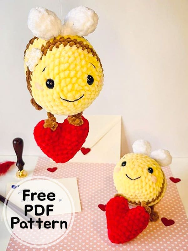 Crochet Bee Valentine's Day amigurumi free patterns PDF