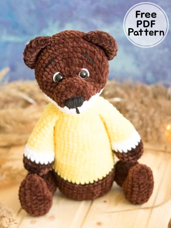 Crochet Brown Teddy Bear Amigurumi PDF Free Pattern