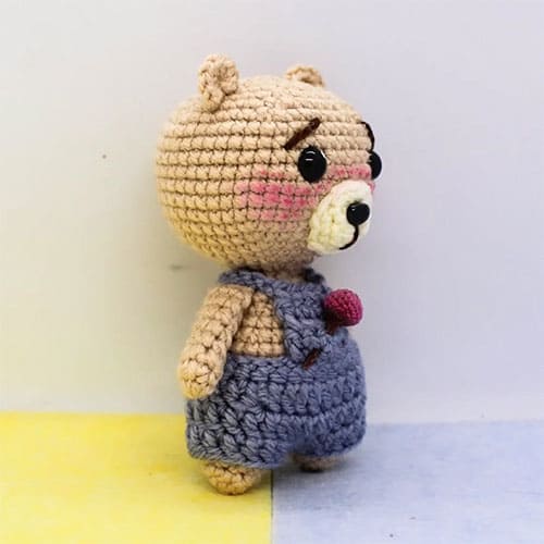 Free crochet teddy bear with overalls PDF pattern