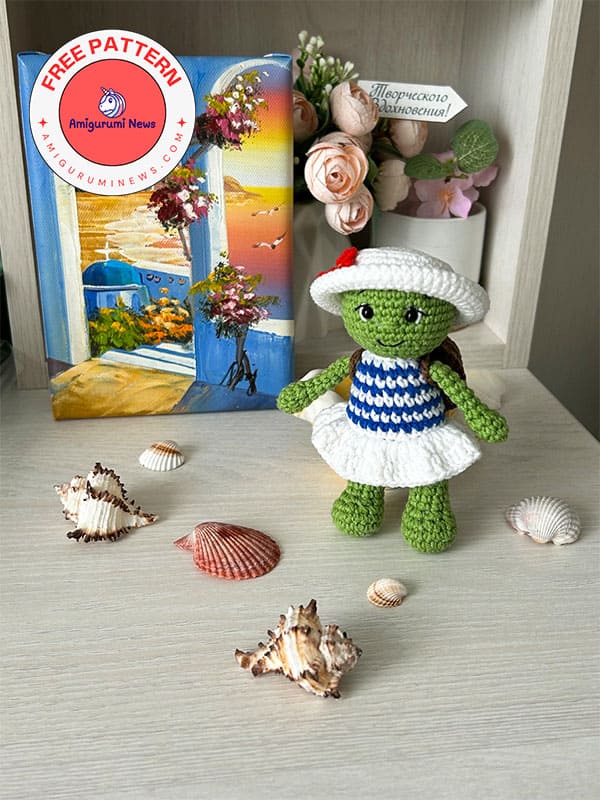 Summer crochet turtle with hat free amigurumi pattern (2)