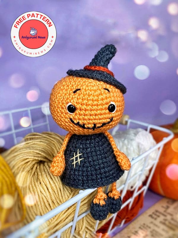 Pumpkin witch crochet doll amigurumi free pattern (2)