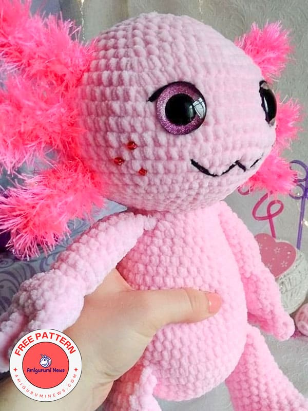 Pink crochet axolotl plush amigurumi free pattern (3)