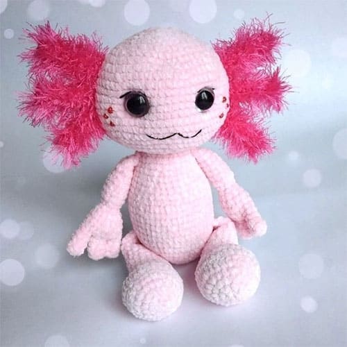 Pink crochet axolotl plush amigurumi free pattern