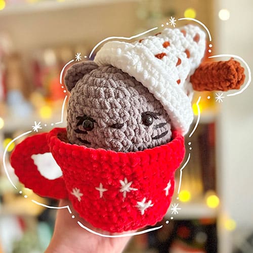 Hot chocolate crochet cat amigurumi free pattern (3)