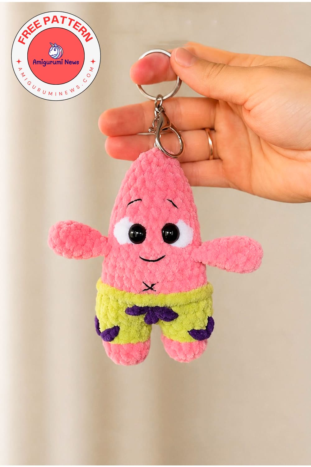 crochet patrick star keychain